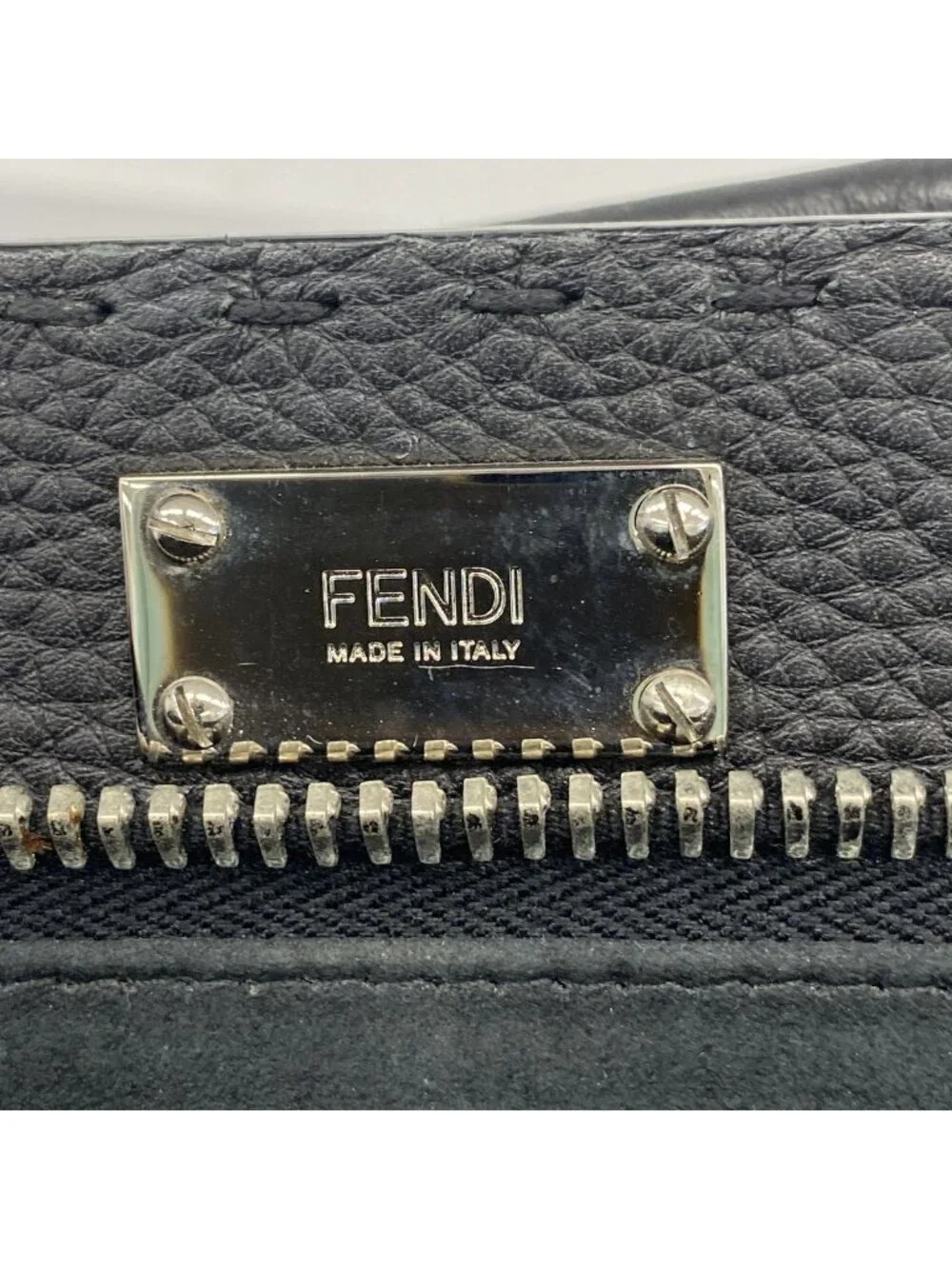 Fendi Handbag Monster Selleria Peekaboo Leather Black Silver 2-Way Bag